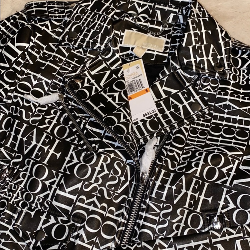 🆕Black/White Michael Kors Printed Leather Jacket